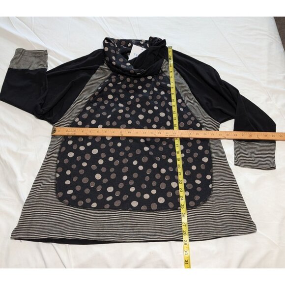 Terra SJ Apparel XL Long-Sleeve Cowl Neck Tunic Top Polka Dot Stripe Print Black - Picture 9 of 10